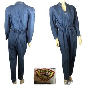 American Vintage torpedo international blue denim V neck jumpsuit size small